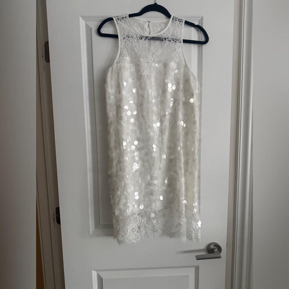 NEW Amanda Uprichard White Sequin mini Dress with lace detailing S
